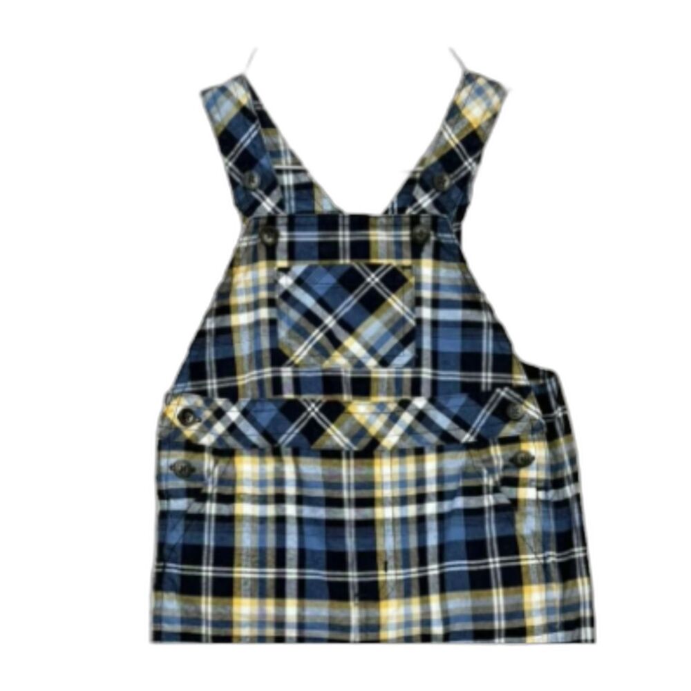 Janie Jack Baby Boy 6M-12M Plaid Overalls Blue Yellow Shortall 100% Cotton